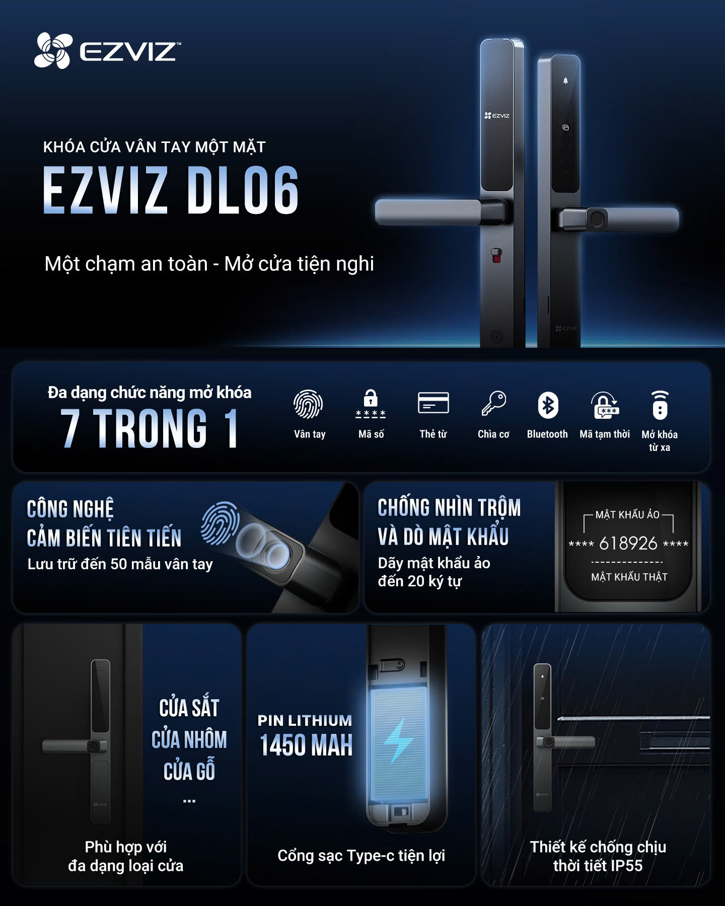 Khóa cửa nhôm thông minh Ezviz CS-DL06 Khóa cửa nhôm thông minh Ezviz CS-DL06