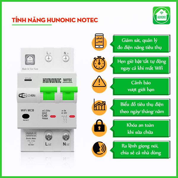 Aptomat Wifi Hunonic Notec đo năng lượng thông minh Aptomat Wifi Hunonic Notec đo năng lượng thông minh