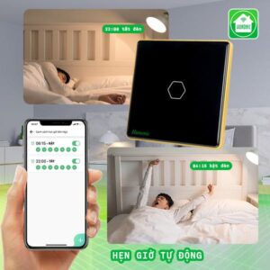 Công tắc cảm ứng Hunonic Luxury hình vuông viền vàng