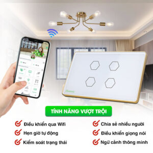 Công tắc cảm ứng Hunonic Luxury hình chữ nhật viền vàng