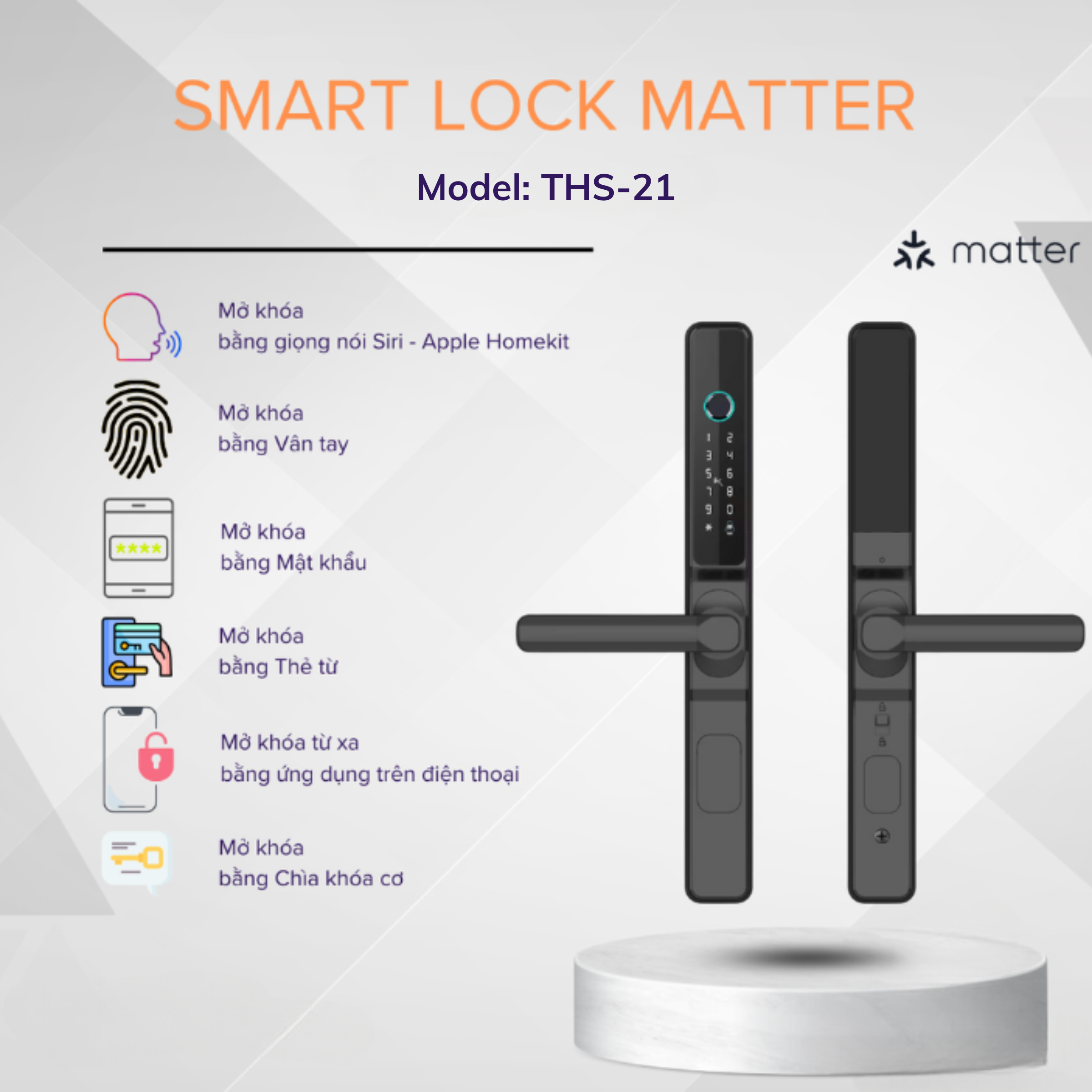 Khoá vân tay cửa nhôm thông minh Matter THS-21 tương thích Apple HomeKit Khoá vân tay cửa nhôm thông minh Matter THS-21 tương thích Apple HomeKit