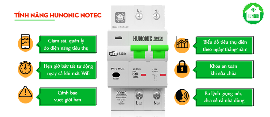 Aptomat Wifi Hunonic Notec đo năng lượng thông minh Aptomat Wifi Hunonic Notec đo năng lượng thông minh