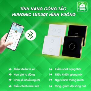 Công tắc cảm ứng Hunonic Luxury hình vuông viền vàng