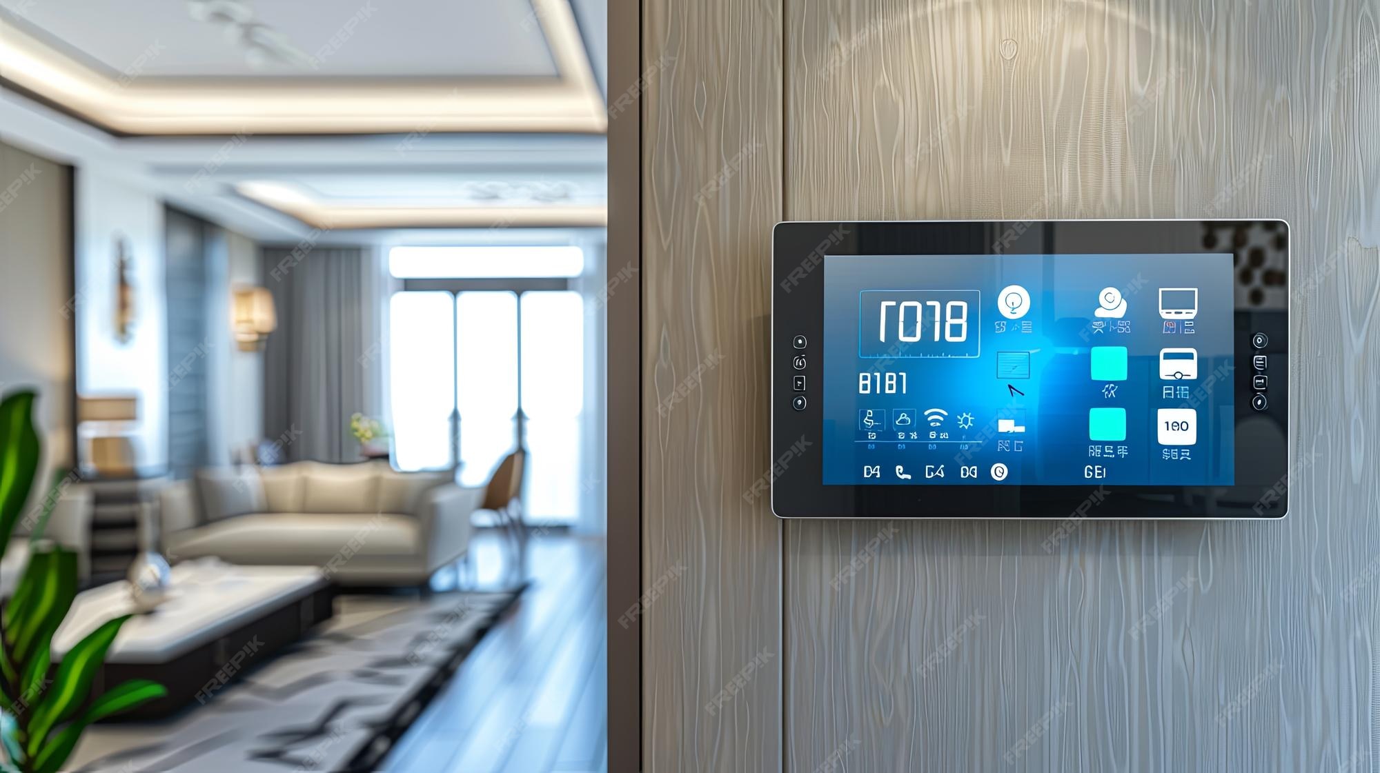 Bảng điều khiển smart home RCU trong phòng khách căn hộ cao cấp